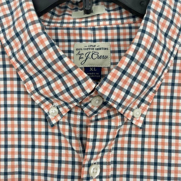 J.Crew Shirt Mens Sz XL Peach Black Plaid Slim Fit 2 Ply Button Down Long Sleeve - Picture 6 of 9